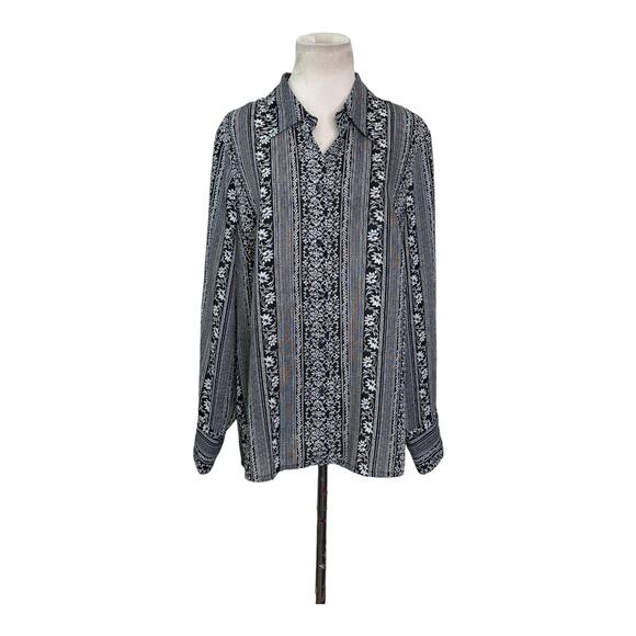 LANE BRYANT Black Printed Stripes Sheer Buttoned Shirt size 14/16 - Picture 10 of 10